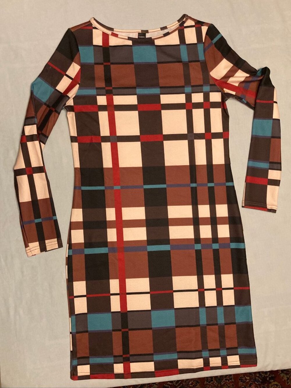 Emery Rose Plaid Bodycon Dress NWT Brown Teal M